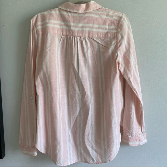 TOMMY Hilfiger Cotton Blend Linen-Look Pink and White Striped Button Down  S - Picture 2 of 10